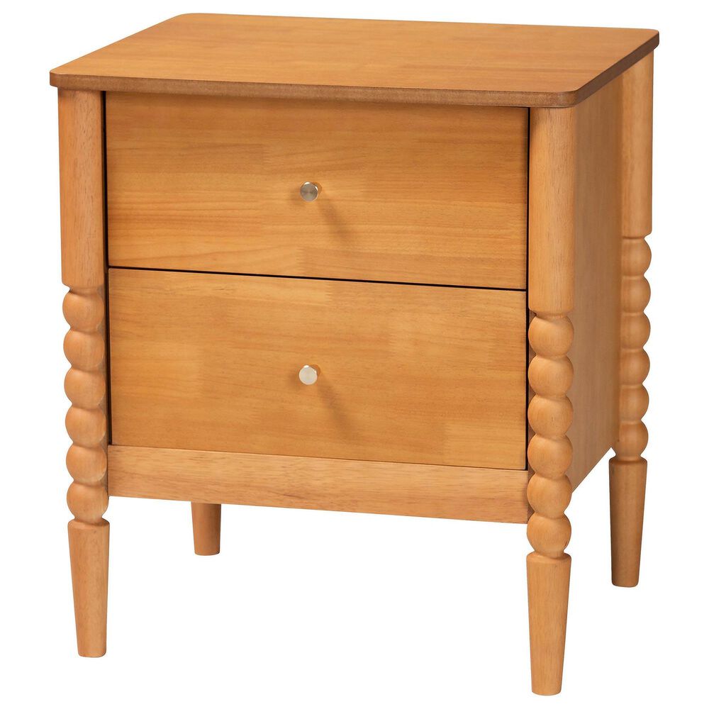 Baxton Studio Lucera 2-Drawer Bobbin Nightstand in Oak Brown, , large