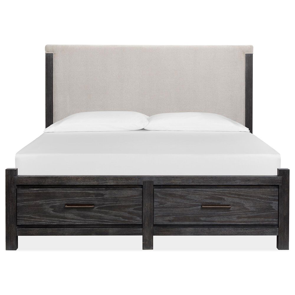 Nicolette Home Plum Creek King Panel Storage Bed with Upholstered Headboard in Ravenwood Black, , large