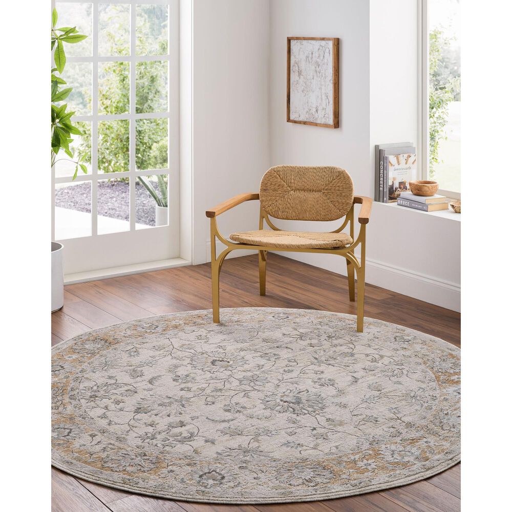 Surya Brunswick Light Gray, Cream, Medium Brown, Light Brown, Charcoal and Mustard 6'7" Round Area Rug, , large