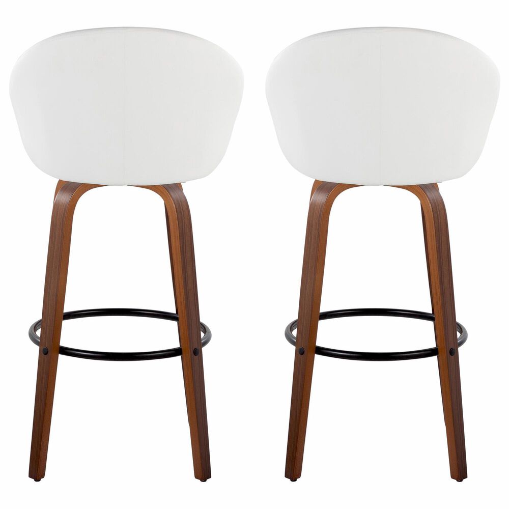 LumiSource Matisse 30" Swivel Barstool with White Faux Leather Upholstery in Walnut and Black (Set of 2), , large