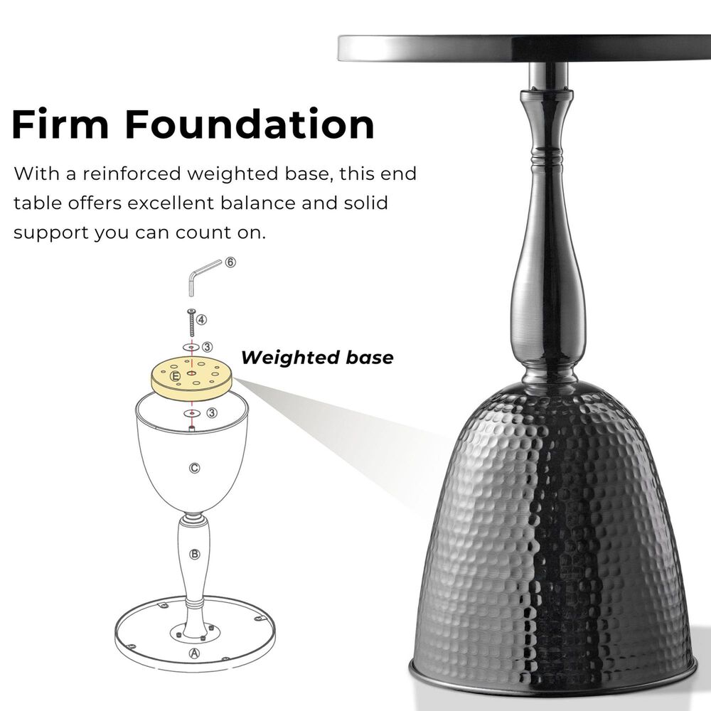 Furniture of America Gleam Round End Table in Black Nickel and Gray, , large