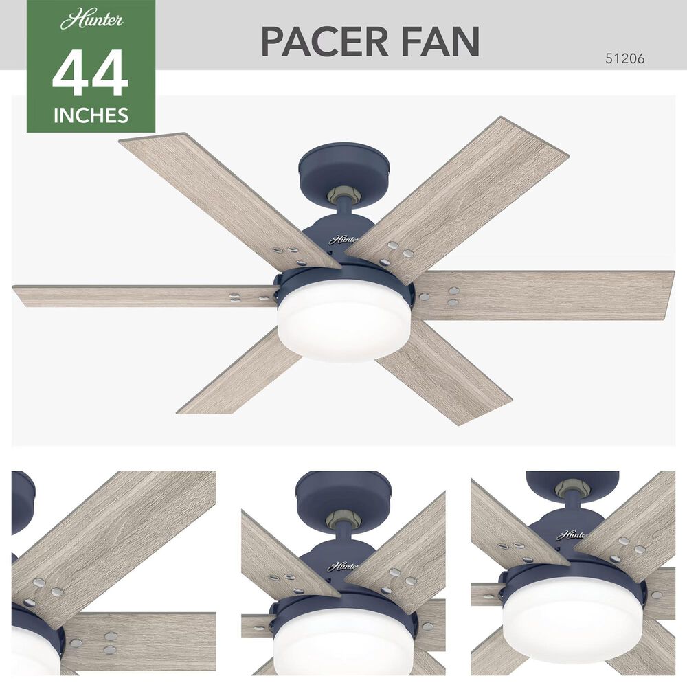 Hunter Pacer 44&quot; Ceiling Fan with LED Lights in Indigo Blue, , large