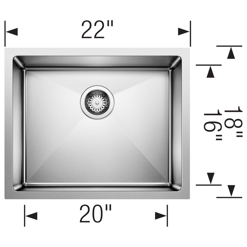 Blanco Quatrus 22&quot; R15 Single Bowl Kitchen Sink in Refined Brushed, , large