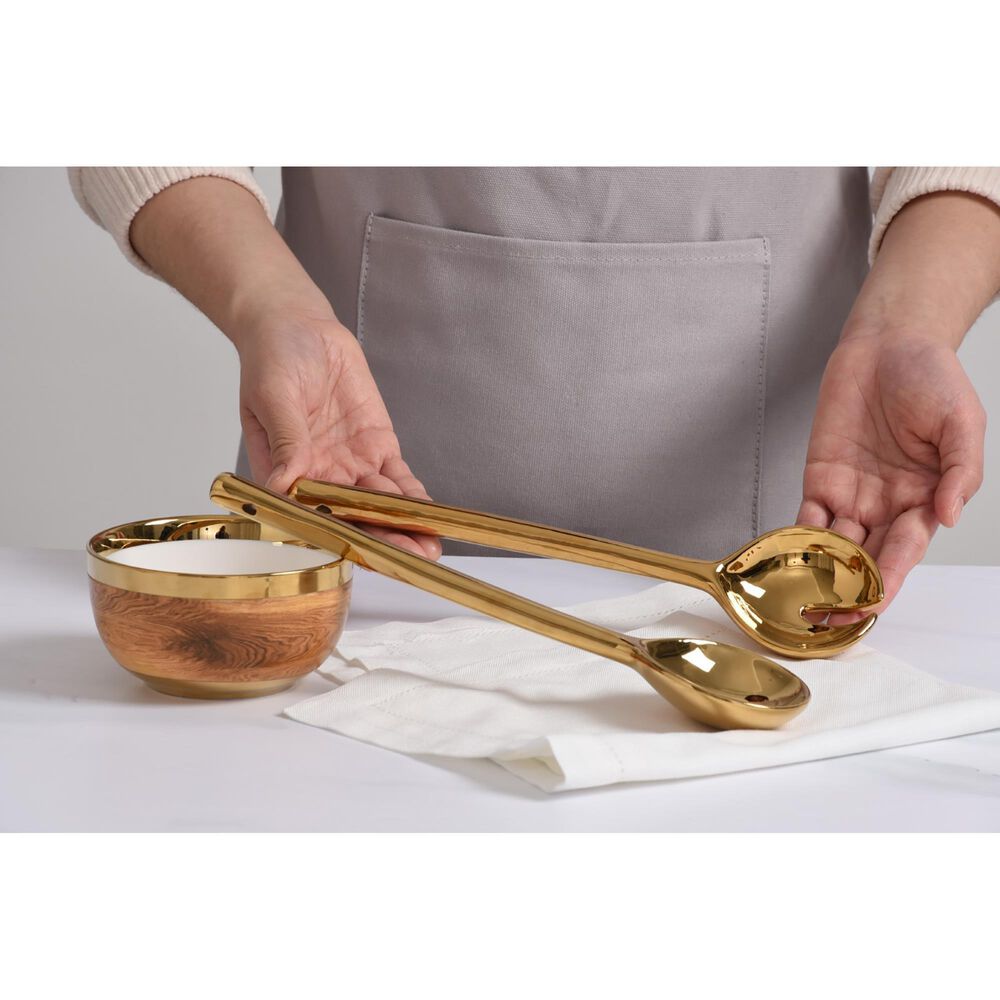 Pampa Bay Madera 10&quot; Rectangular Salad Servers in Gold, , large
