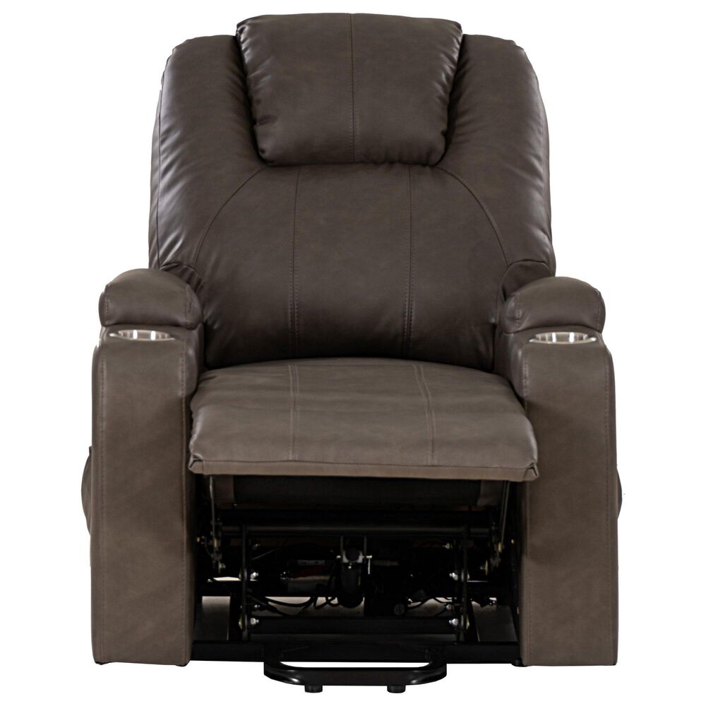 Linon Home Decor Peoria Power Lift Recliner in Mushroom, , large