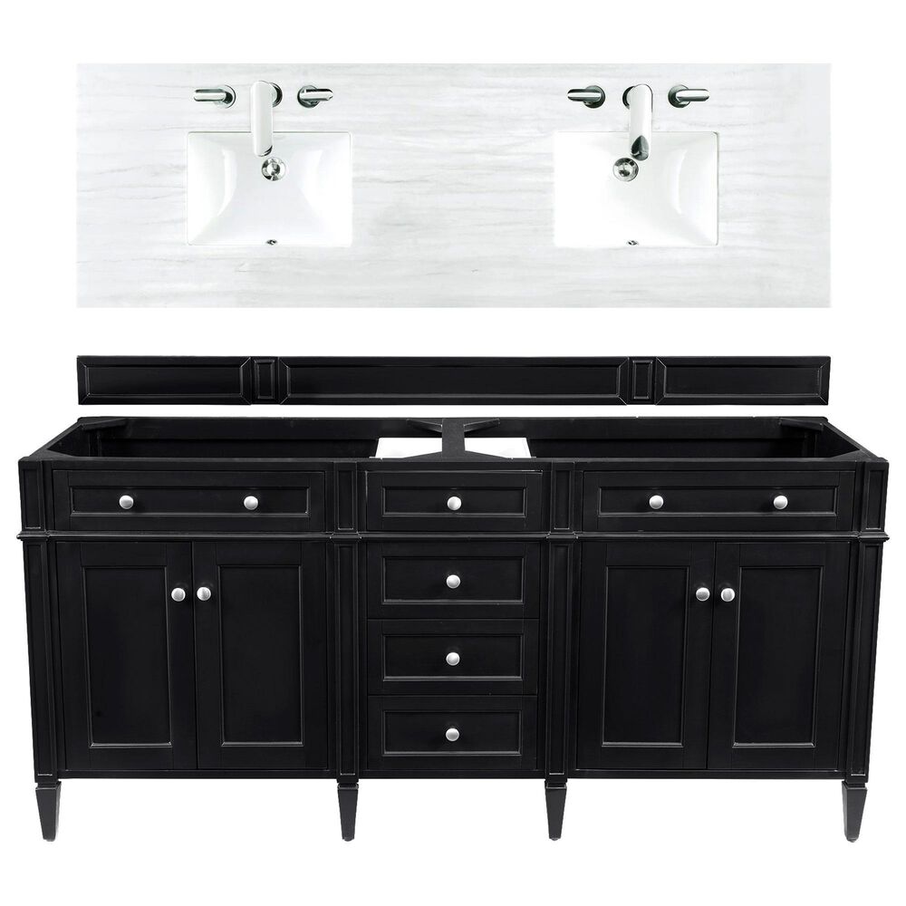 James Martin Vanities Brittany 72" Double Bathroom Vanity in Black Onyx with 3 cm Arctic Fall Solid Surface Top and Rectangle Sinks, , large