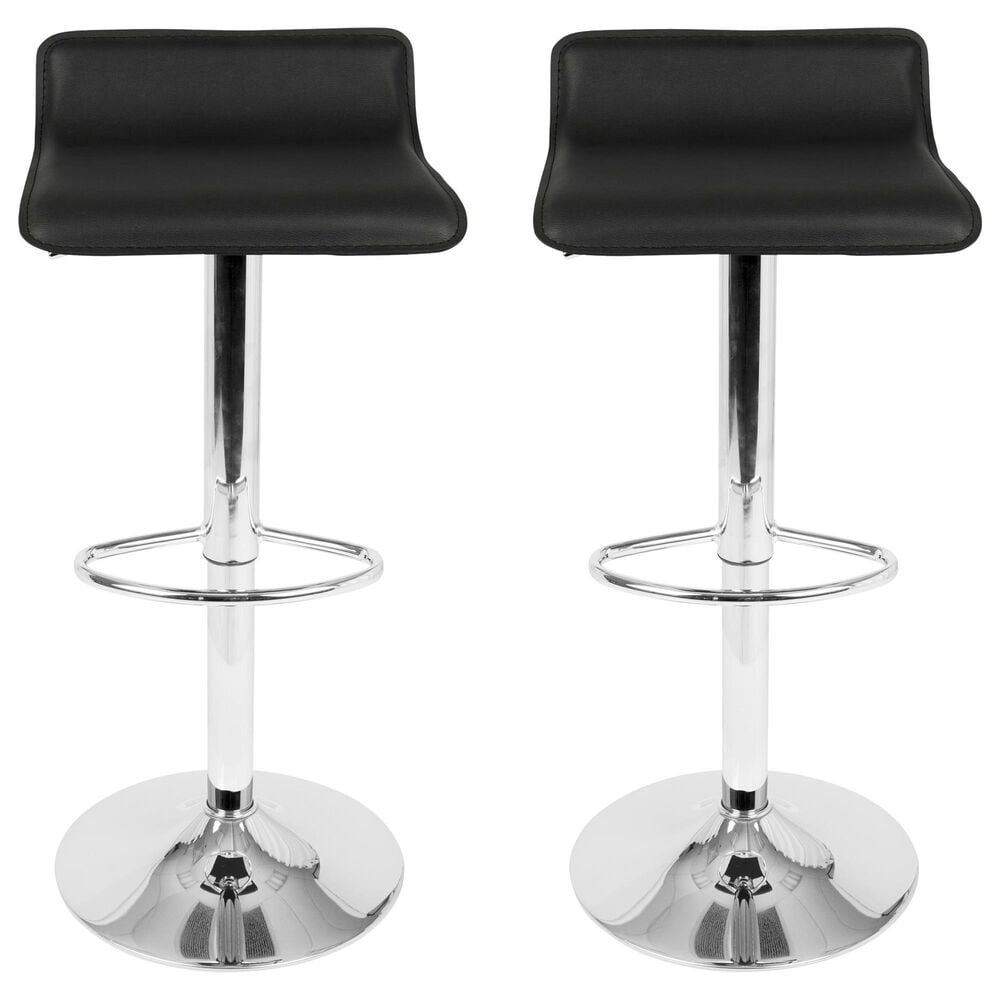 Lumisource Ale Swivel Adjustable Barstool with Black Seat in Chrome &#40;Set of 2&#41;, , large