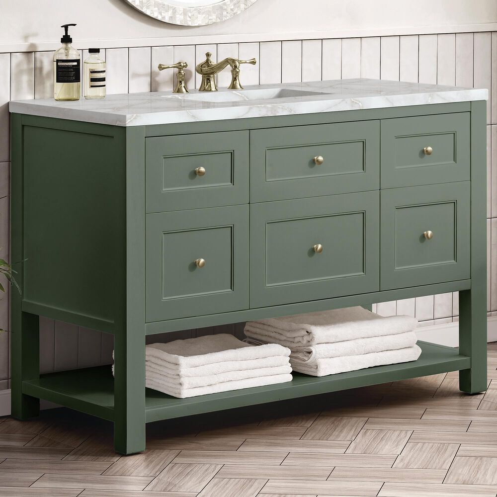 James Martin Vanities Breckenridge 48" Single Bathroom Vanity in Smokey Celadon with 3 cm Eternal Jasmine Pearl Silestone Top, Rectangular Sink and FreePower Wireless Charger, , large