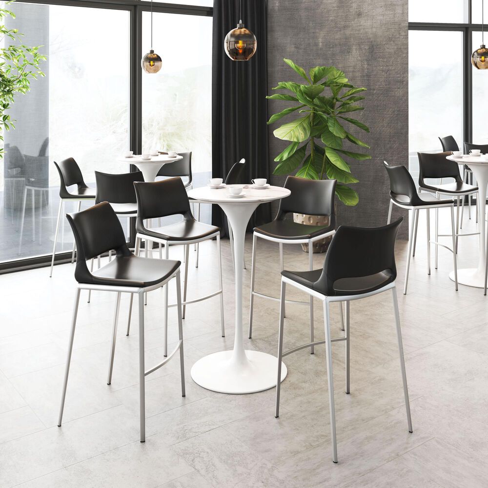 Zuo Modern Ace Bar Chair in Black and Silver &#40;Set of 2&#41;, , large