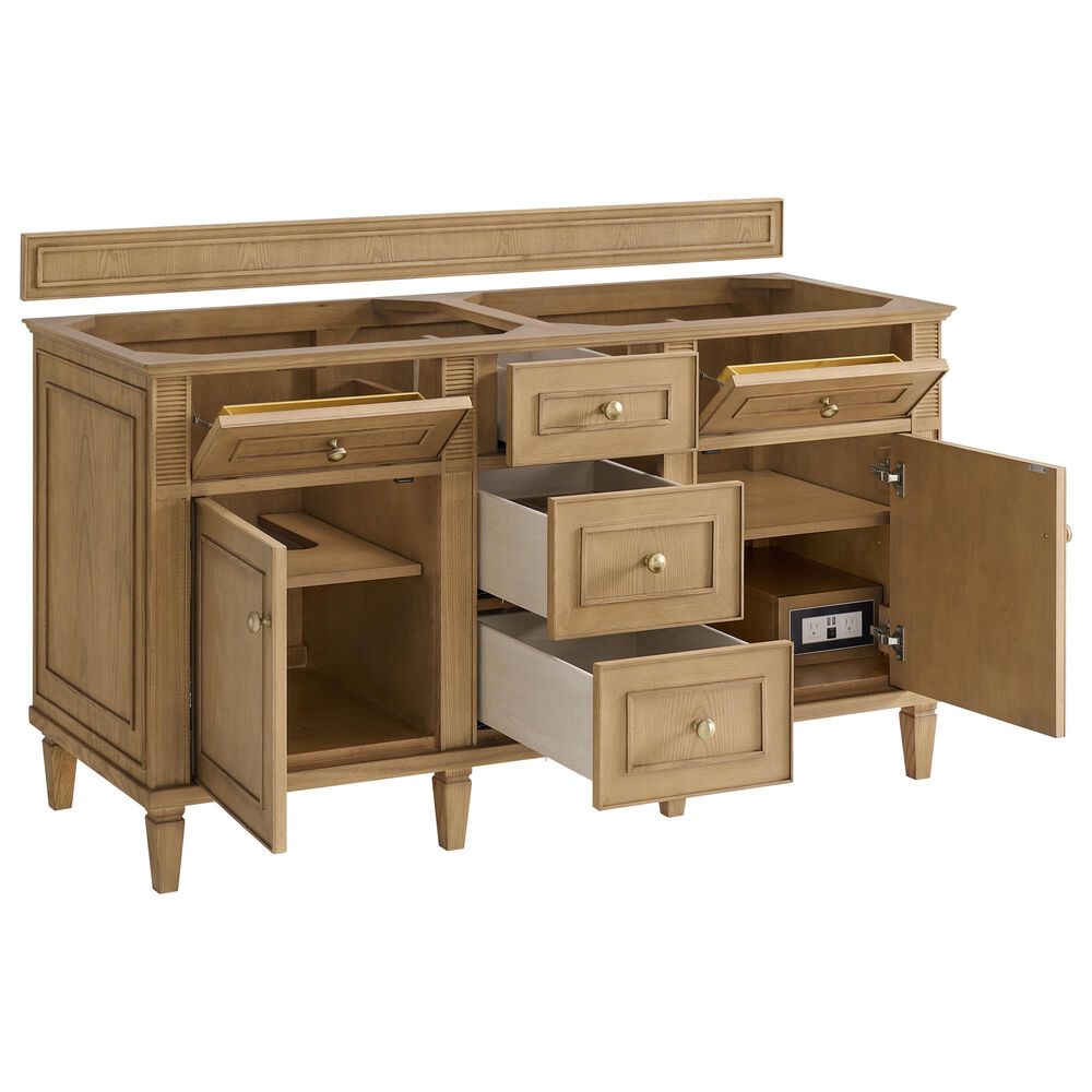 James Martin Vanities Lorelai 60" Double Bathroom Vanity in Light Natural Oak with 3 cm Eternal Jasmine Pearl Silestone Top, Rectangular Sinks and FreePower Wireless Charger, , large