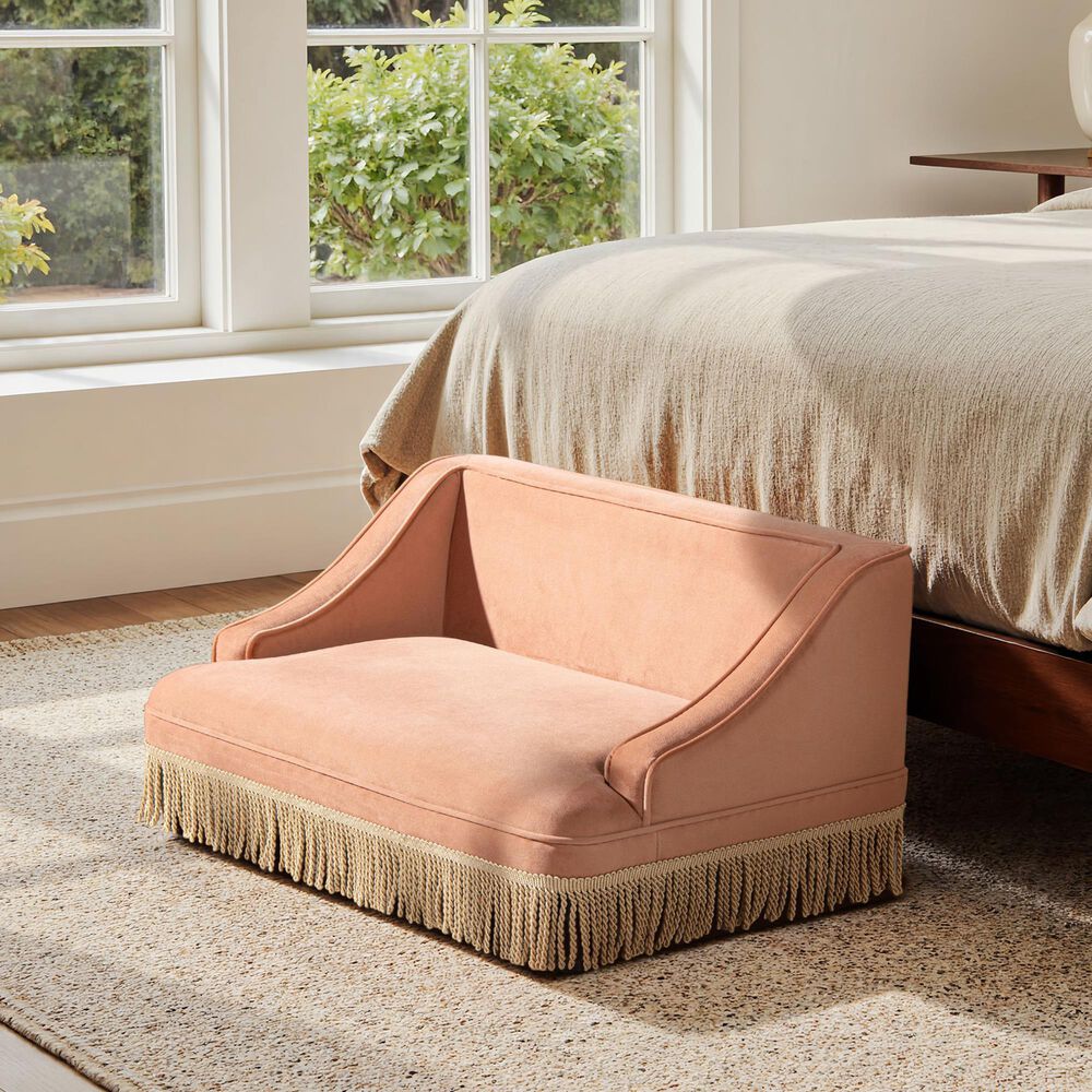 Jennifer Taylor Home Duchess 33" Medium Princess Pet Bed Sofa with Fringe Skirt in Peach Orange, , large