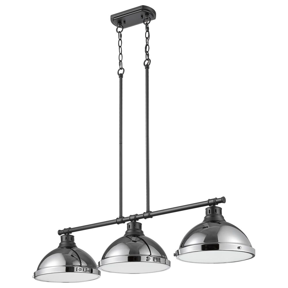 Golden Lighting Duncan 3-Light Pendant with Chrome Shade in Matte Black, , large