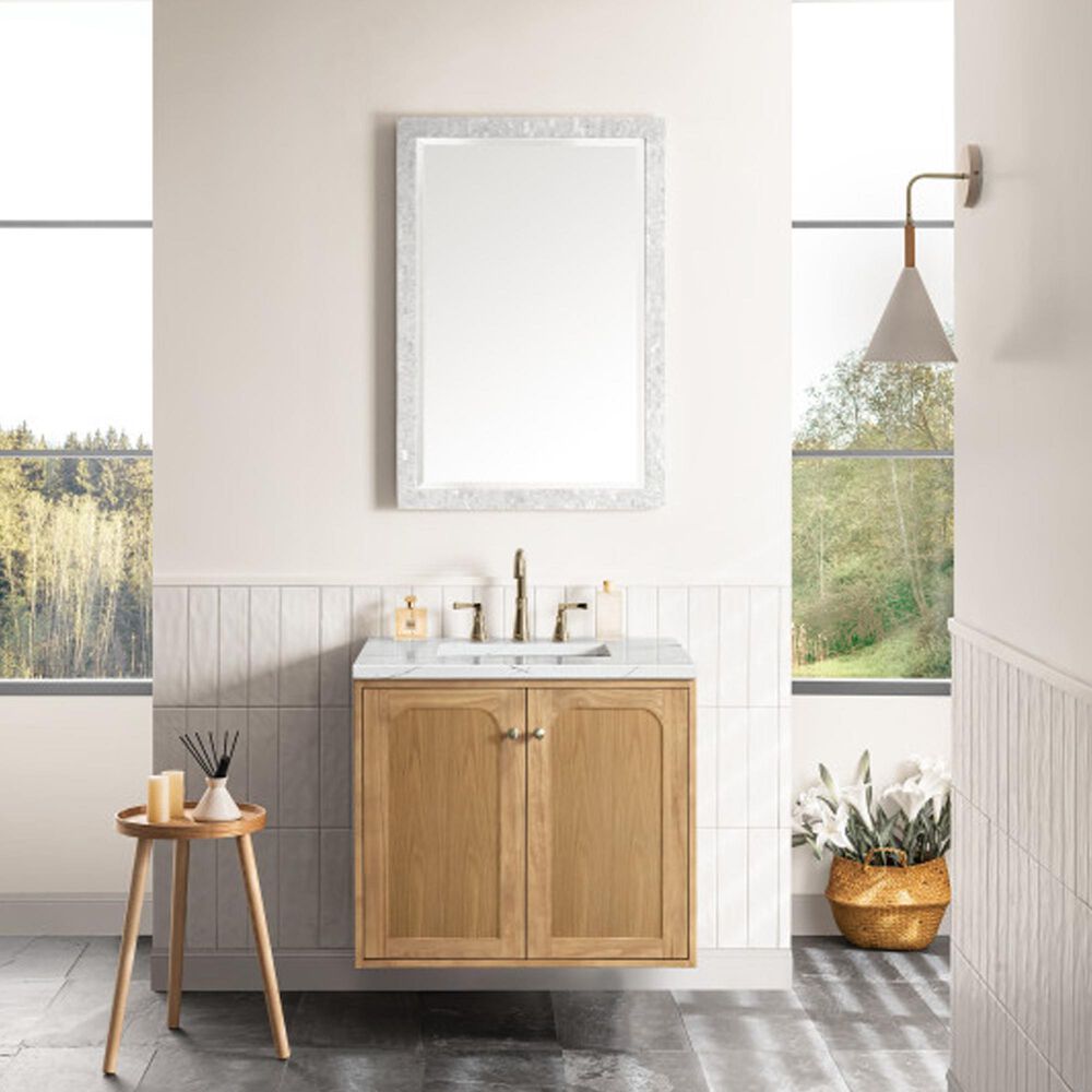 James Martin Vanities Laurent 30&quot; Single Bathroom Vanity in Light Natural Oak with 3 cm Ethereal Noctis Quartz Top and Rectangular Sink, , large