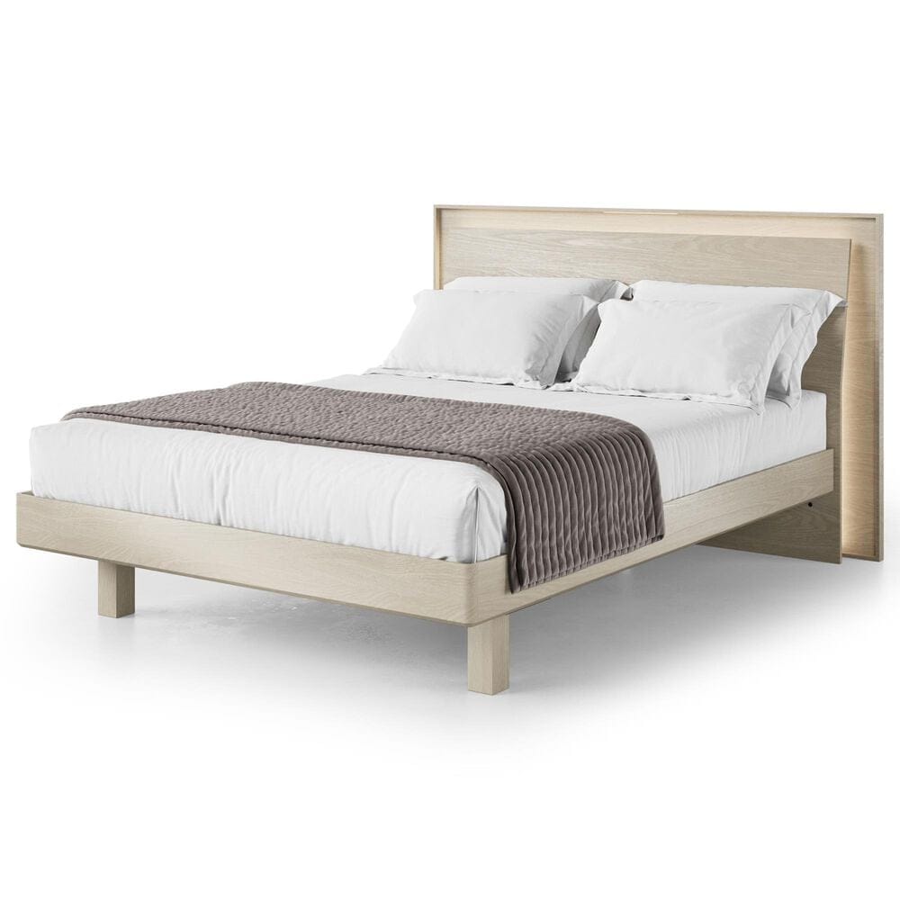 BDI Kara Queen Platform Bed and Two Nightstands in Washed Oak, , large