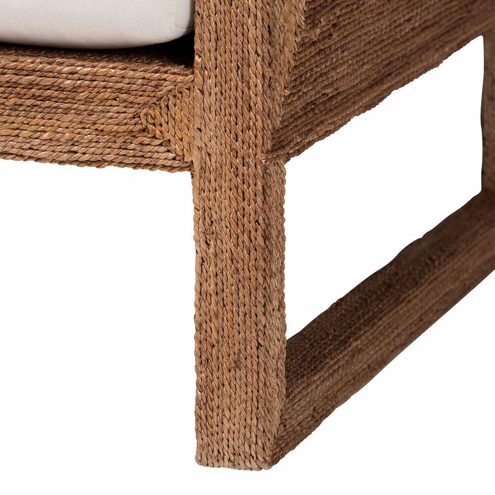 Baxton Studio Helina Arm Chair with Bleached Light Brown Seagrass in White, , large