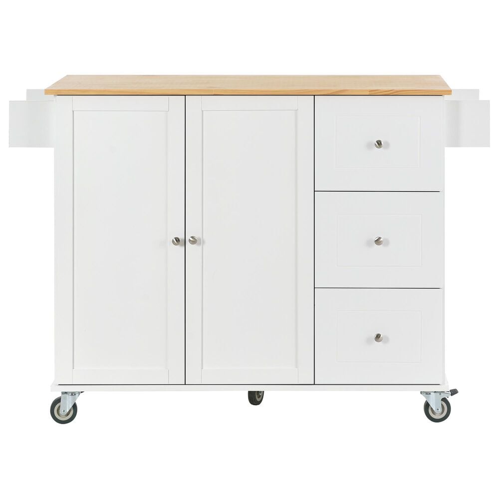 HOMLUX 53" Rolling Mobile Kitchen Island with Solid Wood Top and Locking Wheels in White, , large
