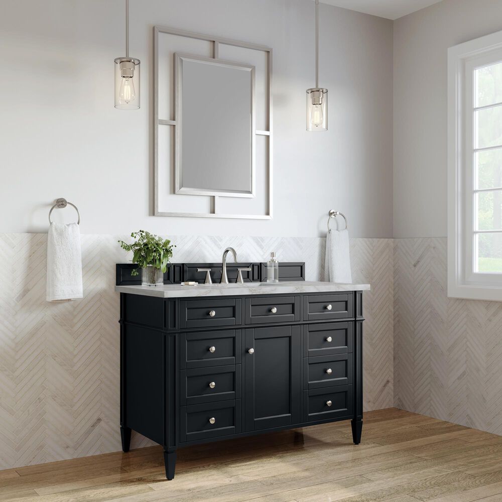 James Martin Vanities Brittany 48&quot; Single Bathroom Vanity in Black Onyx with 3 cm Victorian Silver Quartz Top and Rectangular Sink, , large