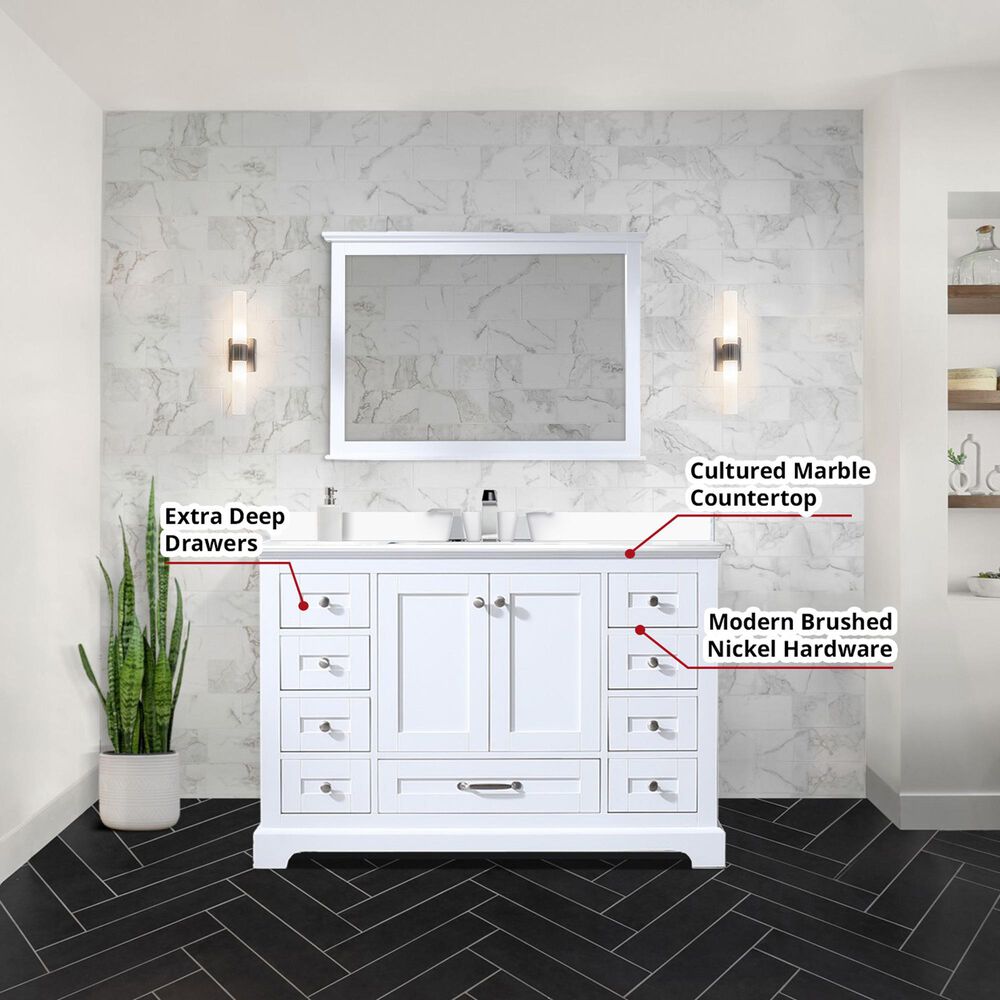 Lexora Home Dukes 48&quot; Single Bathroom Vanity in White with 2 cm White Quartz Top and Rectangular Sink, , large