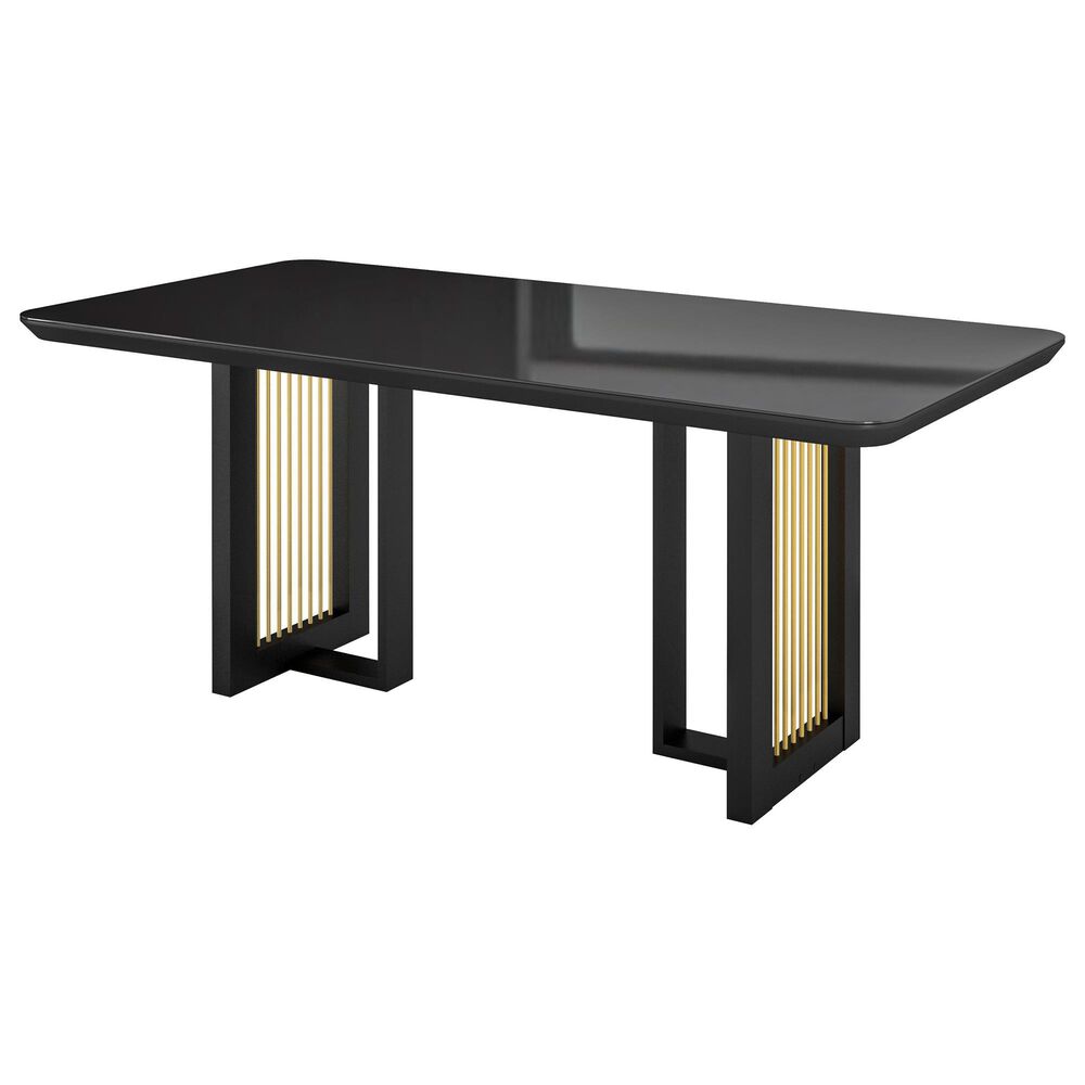 Rta Products Llc Modern Dining Table with Painted Glass Top in Black and Gold, , large