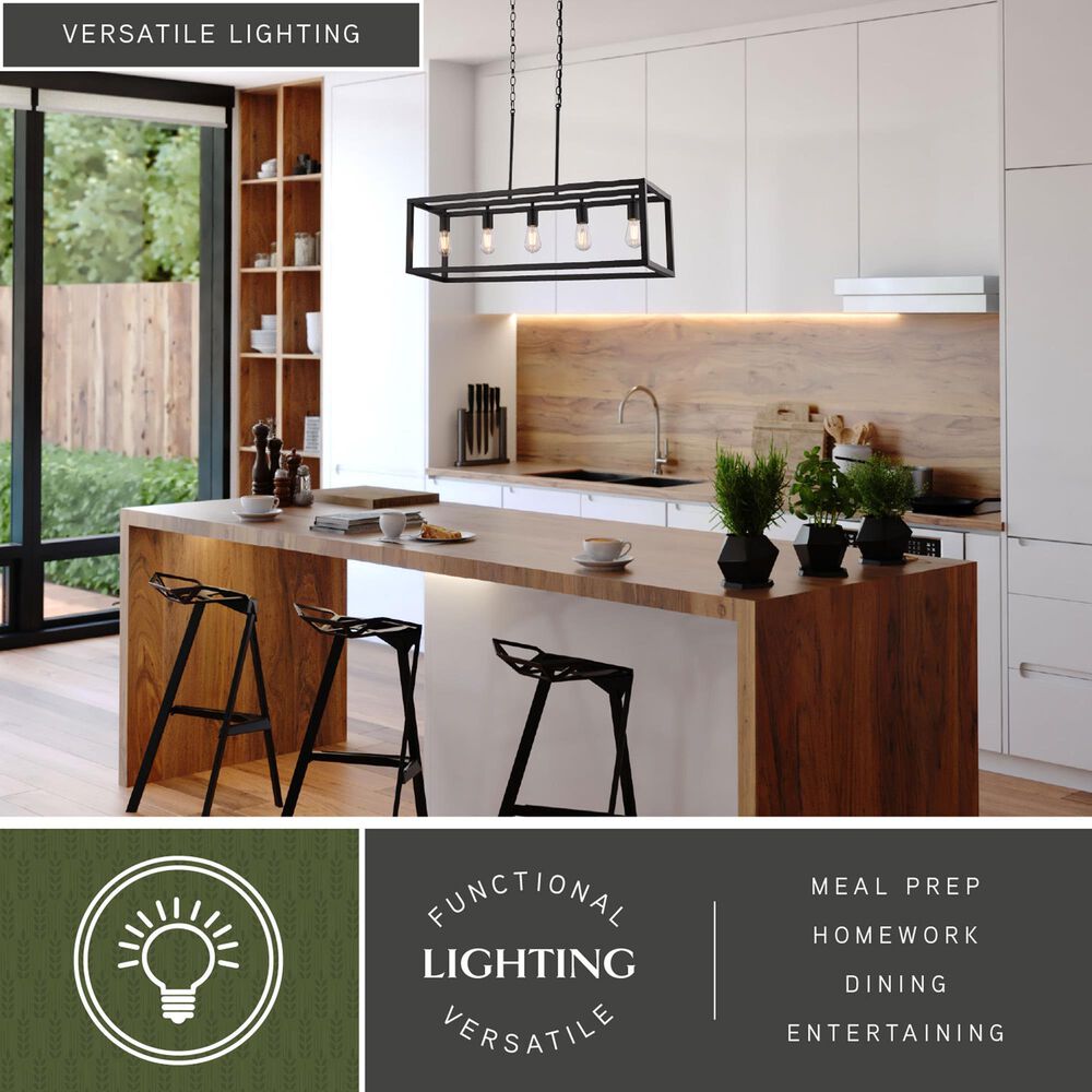 Vaxcel Pratt 5-Light Linear Chandelier in Matte Black, , large