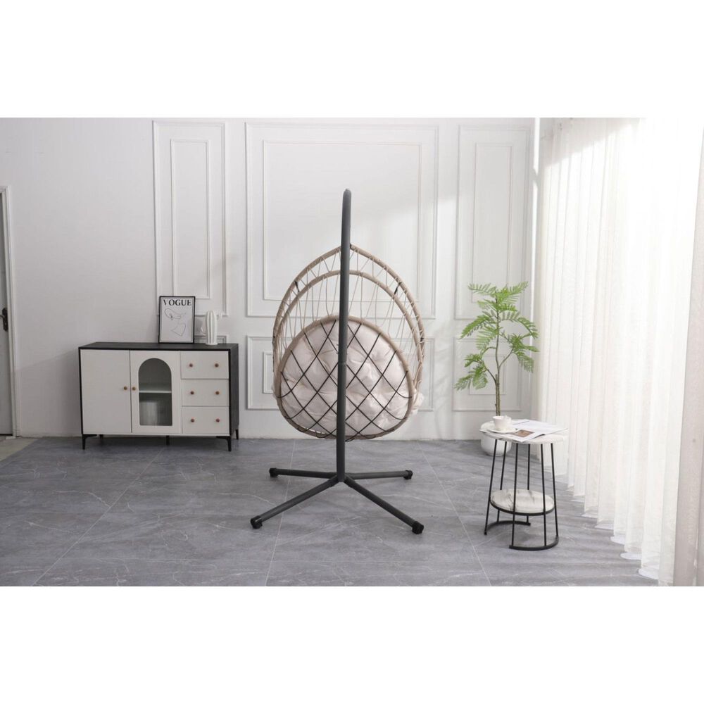 Hearth and Haven Outdoor Egg Chair with Frame Beige in White, , large
