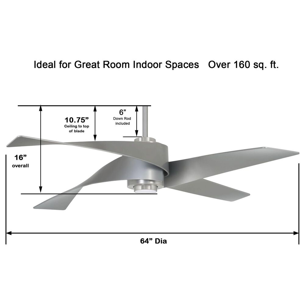 Minka-Aire Artemis IV 64" Ceiling Fan with LED Light and Silver Blades in Brushed Nickel, , large