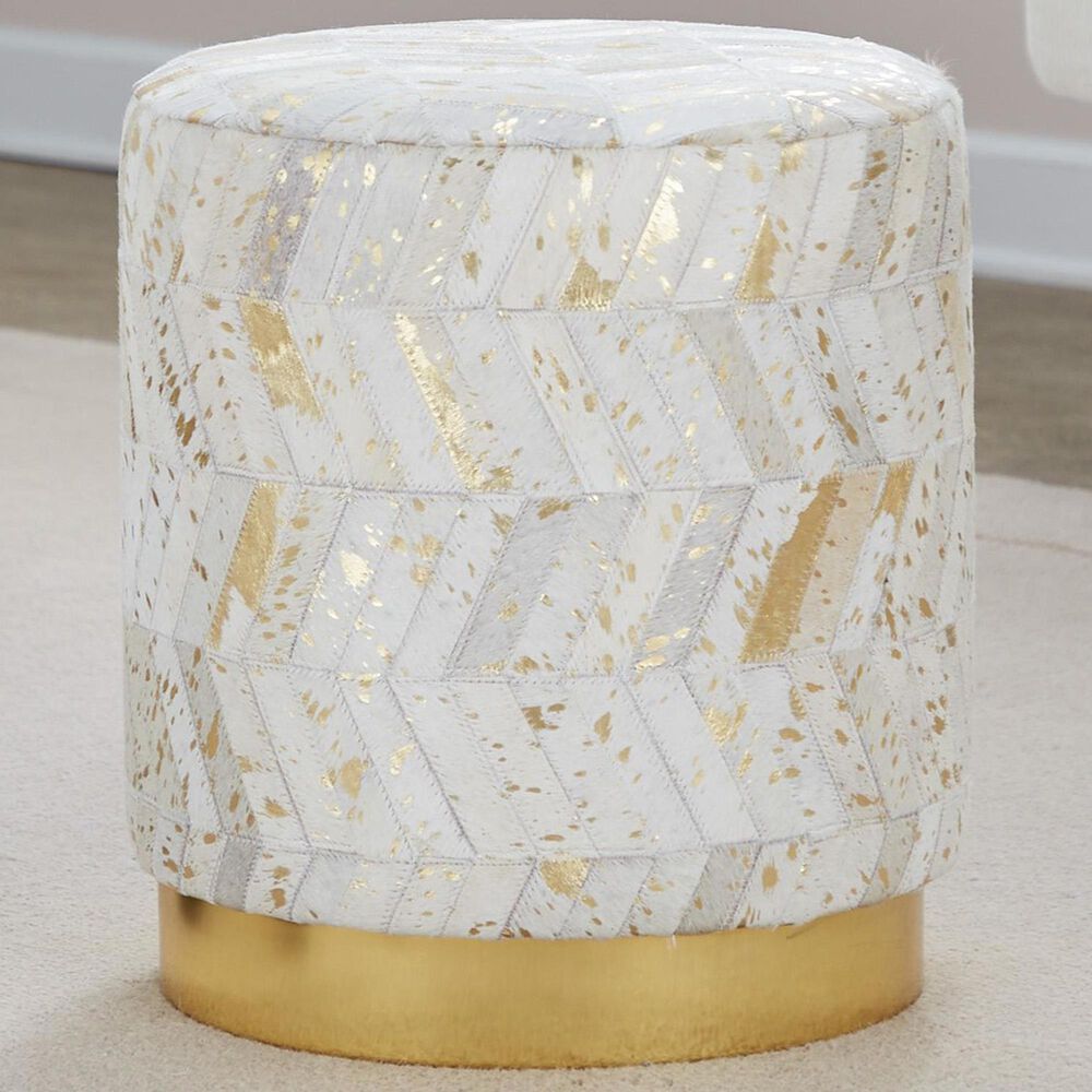 LumiSource Oro 18" Ottoman in Ivory and Gold, , large