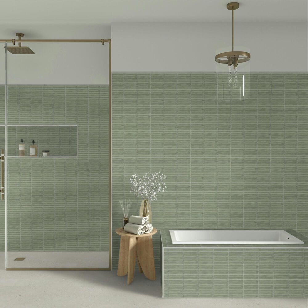 Dal-Tile Artcrafted Aloe 1&quot; x 6&quot; Straight Joint on 11.5&quot; x 9.75&quot; Glazed Ceramic Mosaic Sheet, , large