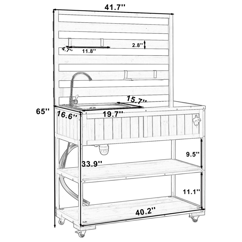 HOMLUX 41.7'' Outdoor Rolling Kitchen Island in Gray, , large