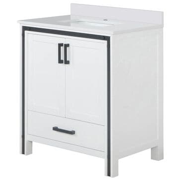 Lexora Home Ziva 30" Single Bathroom Vanity in White with 2 cm White Quartz Top and Rectangular Sink, , large