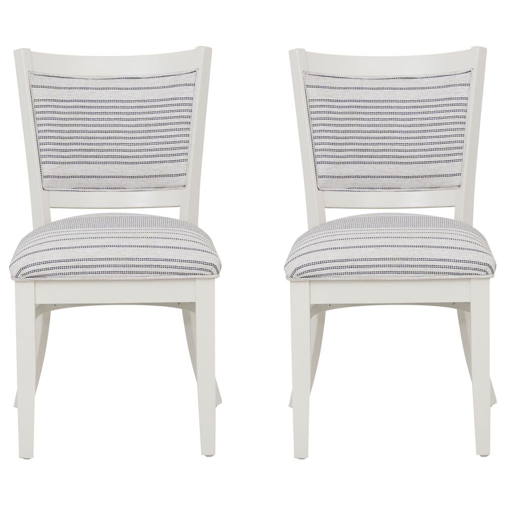 Linon Home Decor Lainey Side Chair with Light Grey Stripe Cushion in White (Set of 2), , large