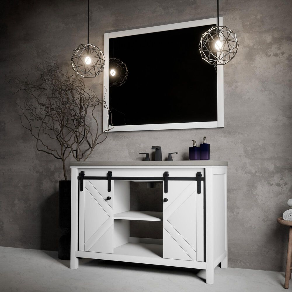 Lexora Home Marsyas 48&quot; Single Bathroom Vanity in White with Grey Quartz Top and Rectangular Sink, , large