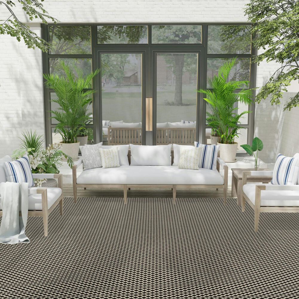 Nourison Courtyard Black and White 10&#39; x 14&#39; Indoor/Outdoor Area Rug, , large