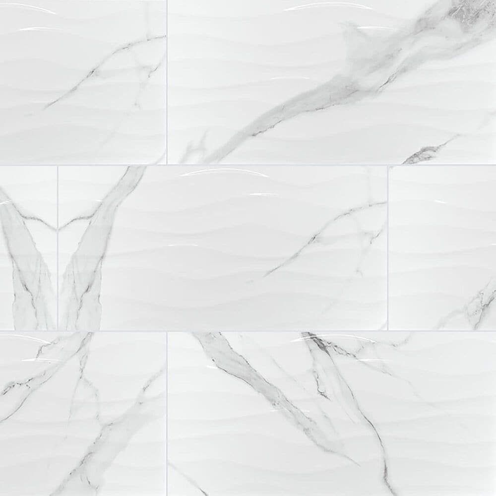MS International Dymo Statuary Wavy White 12" x 24" Ceramic Tile, , large