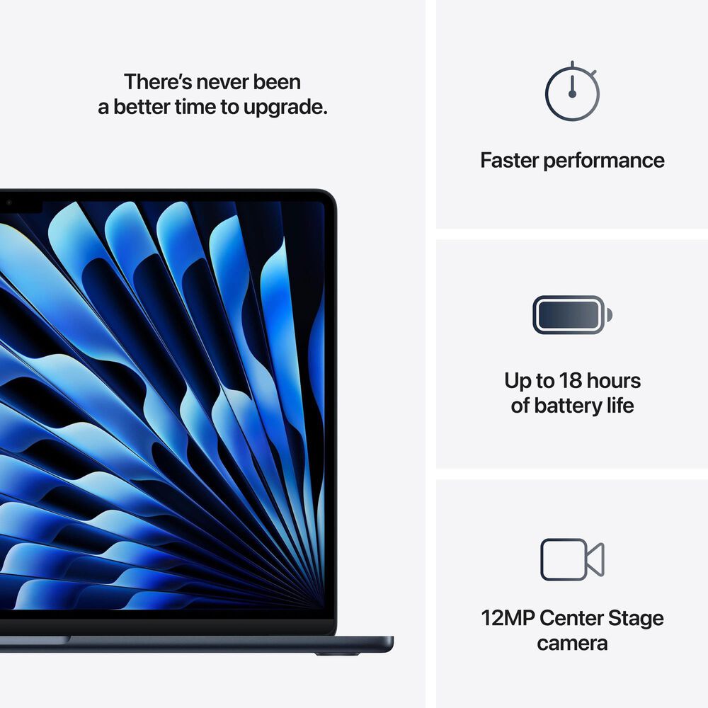 Apple MacBook Air 15.3&quot; Laptop - Apple M4 chip 10-core CPU - 16GB RAM - 10 Core GPU - 256GB SSD in Midnight with 3-Year AppleCare+, , large