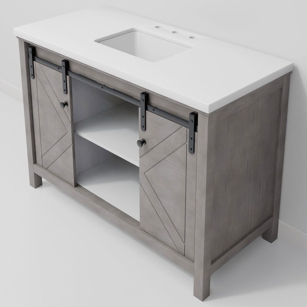Lexora Home Marsyas 48" Single Bathroom Vanity in Ash Grey with White Quartz Top and Rectangular Sink, , large