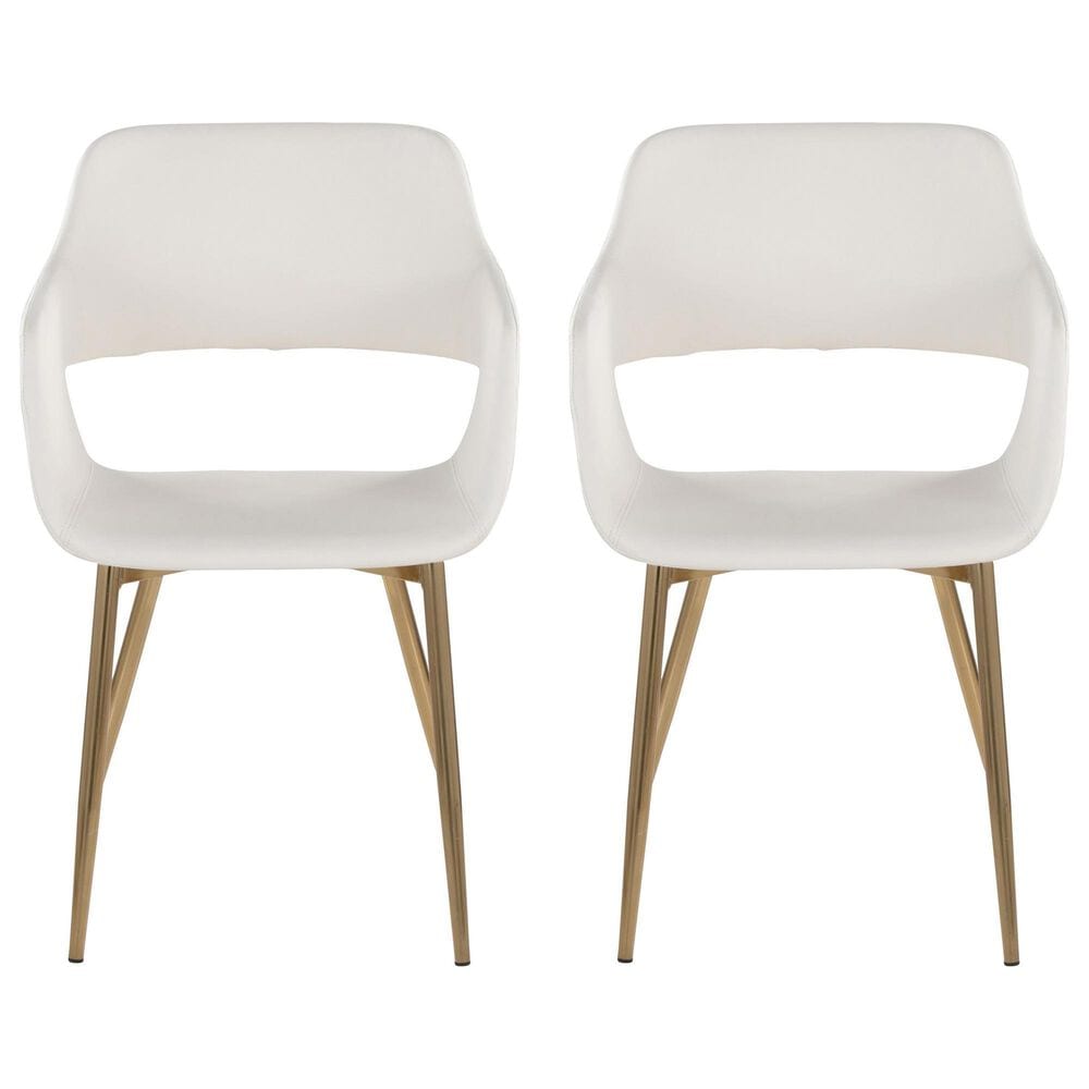 LumiSource Margarite Arm Chair with White Faux Leather Cushion in Gold (Set of 2), , large