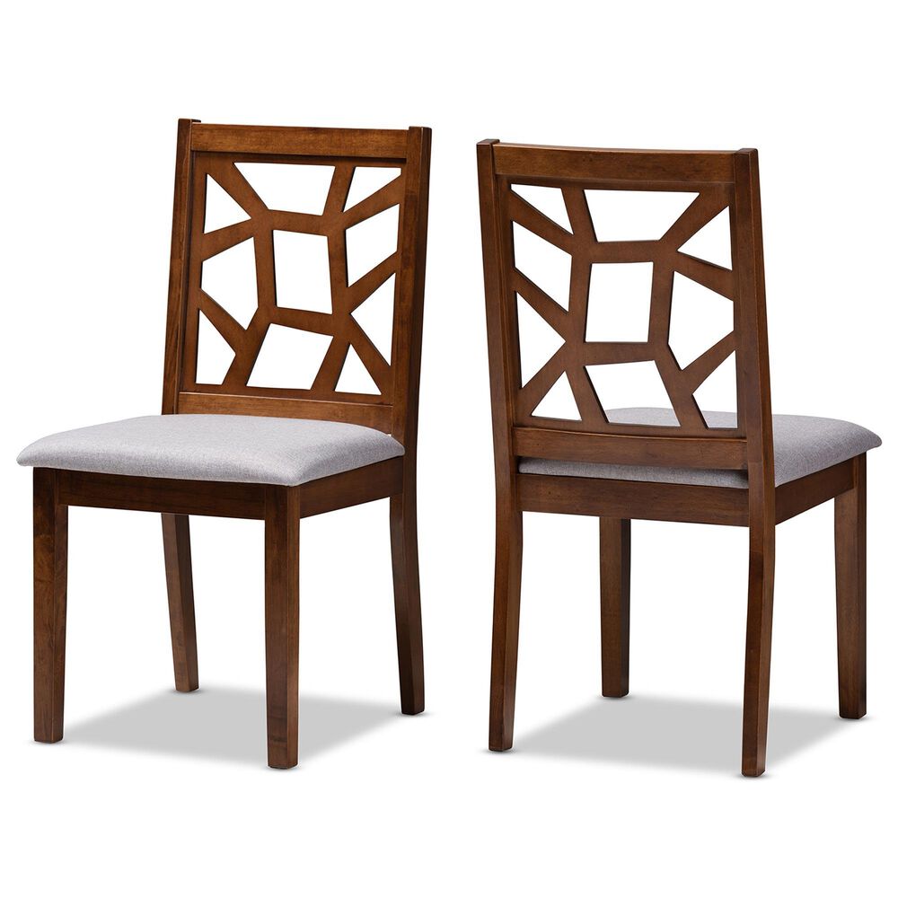 Baxton Studio Abilene Side Chair with Grey Cushion in Walnut Brown (Set of 2), , large