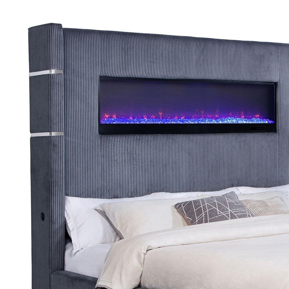 Coaster Tisdall Eastern King Upholstered Fireplace Bed in Grey, , large