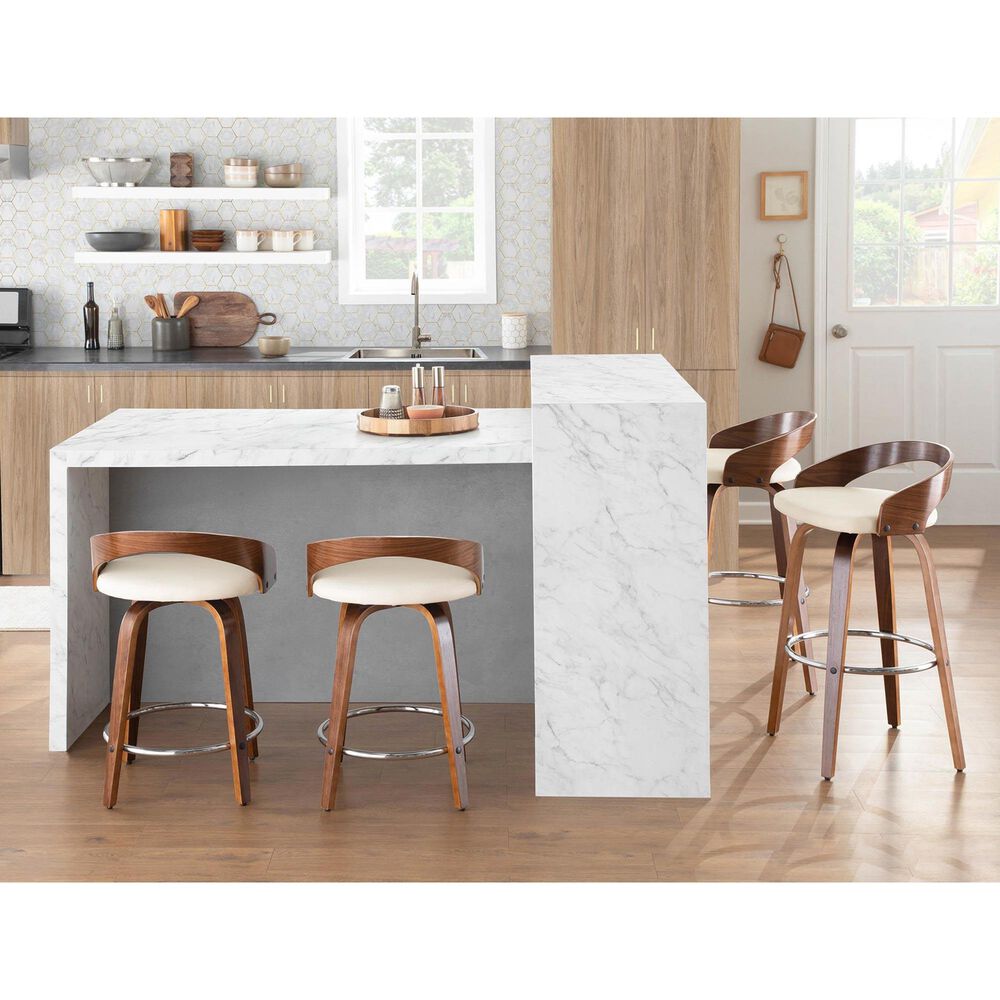 LumiSource Grotto 30" Bar Stool with Cream Upholstery in Walnut Wood and Chrome (Set of 2), , large