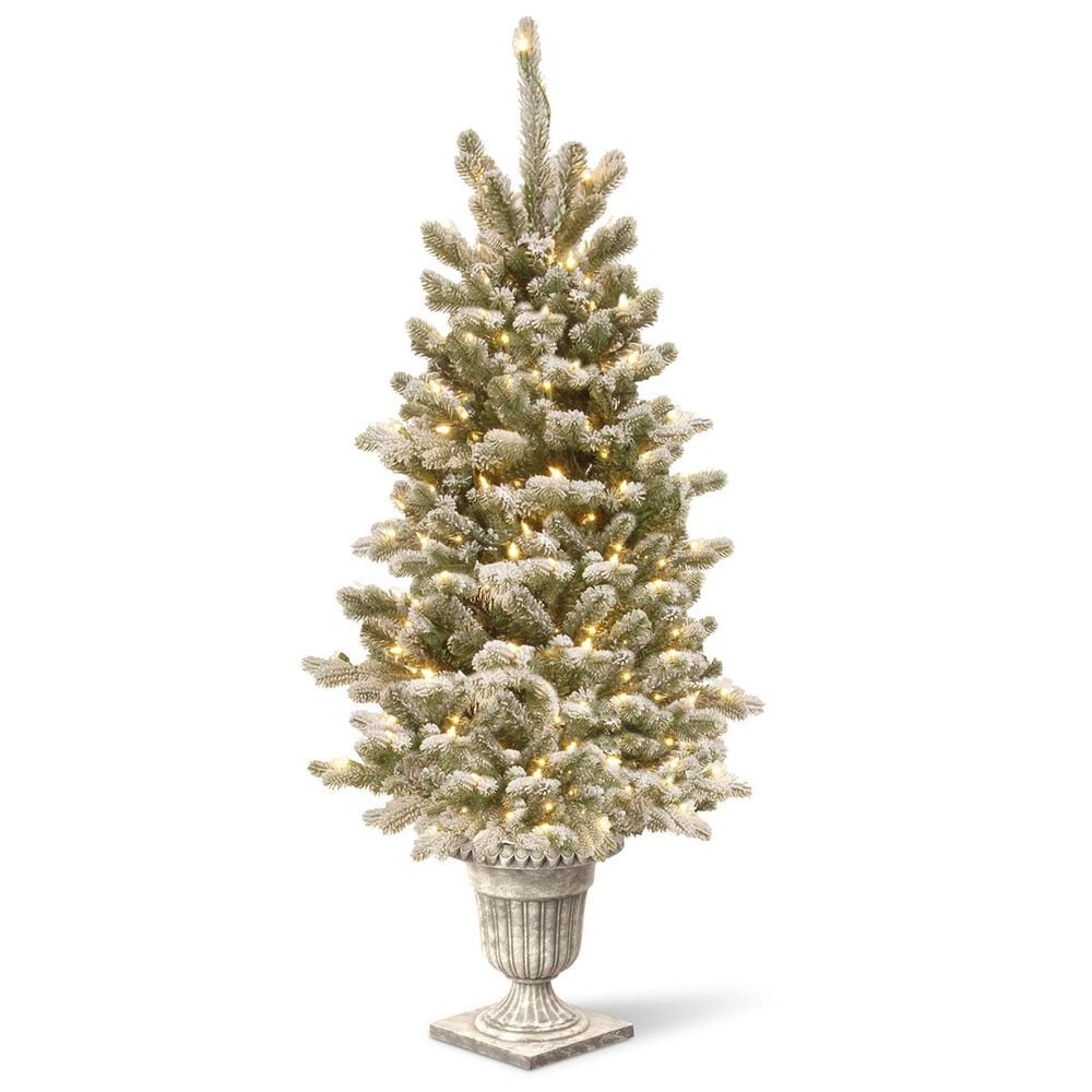 National Tree 4" Feel Real Snowy Sheffield Spruce Entrance Tree with 70 White Lights, , large