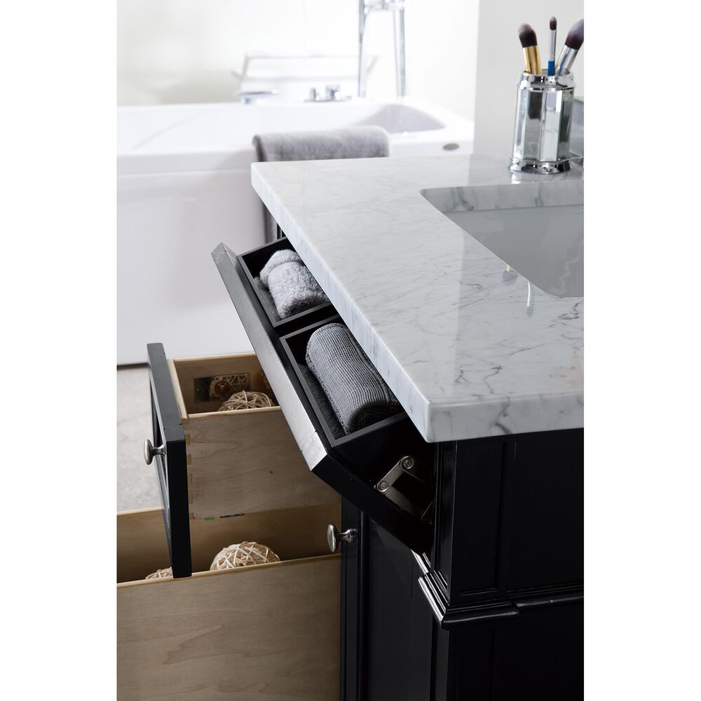James Martin Vanities Brittany 30&quot; Single Bathroom Vanity in Black Onyx with 3 cm Carrara White Marble Top and Rectangle Sink, , large
