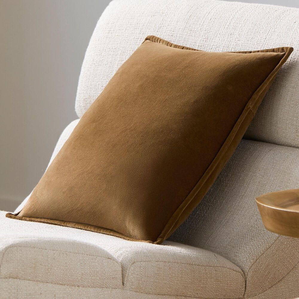 Surya Cotton Velvet 22" Square Throw Pillow in Brown, , large
