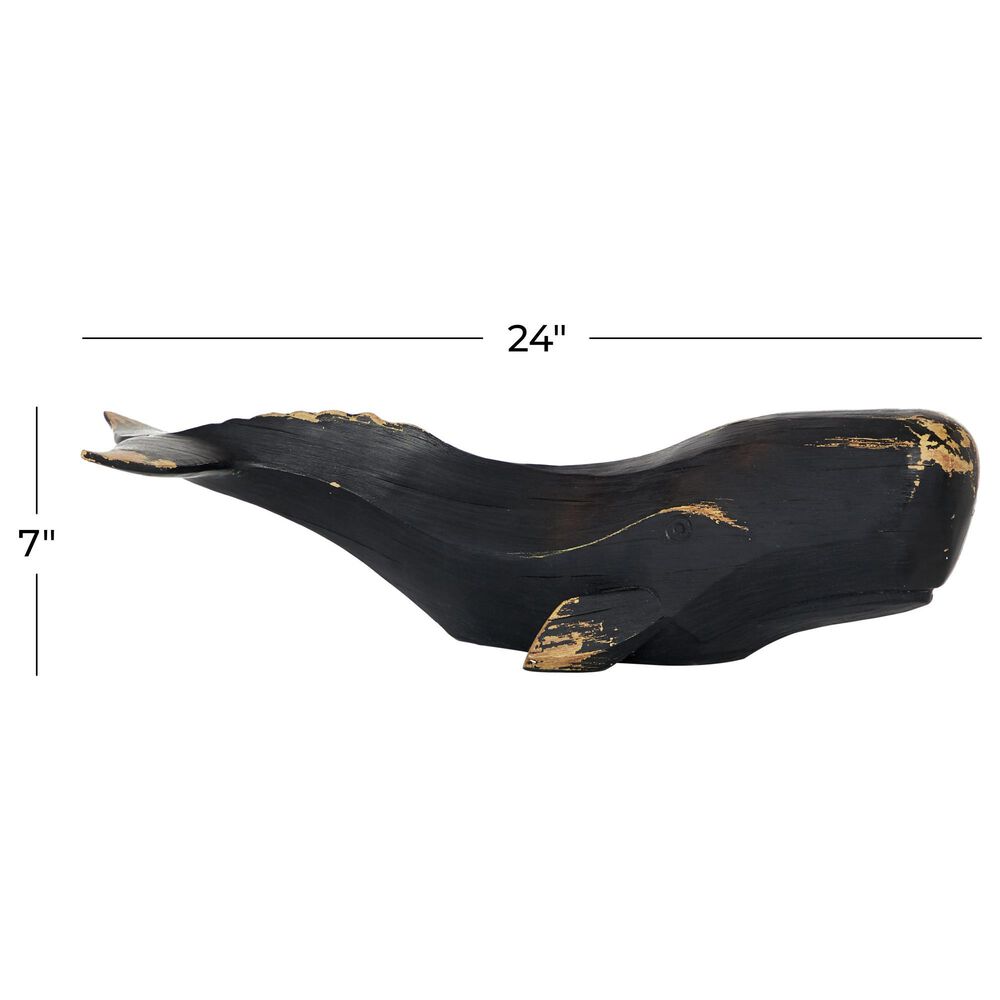 Maple and Jade 7&quot; x 24&quot; Whale Sculpture in Distressed Black, , large