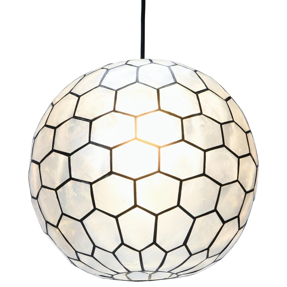 Creative Coop Simone 14" Pendant with Pearly White Shade in Black, , large