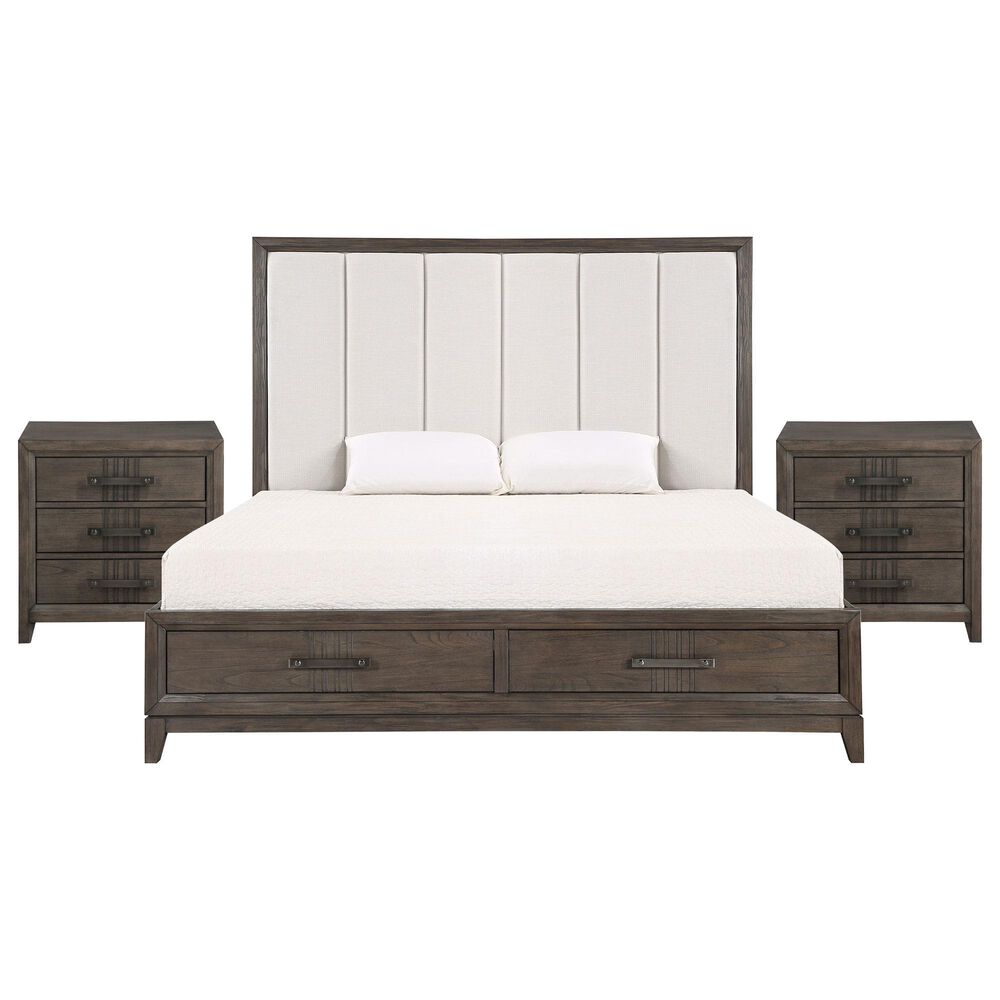 New Heritage Design Landon 3-Piece King Bedroom Set with Two Nightstands in Walnut, , large