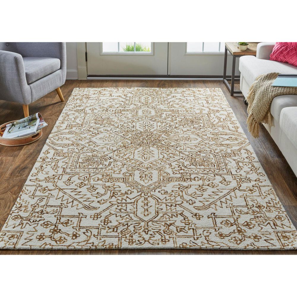 Feizy Belfort Ivory and Brown 10&#39; x 14&#39; Area Rug, , large