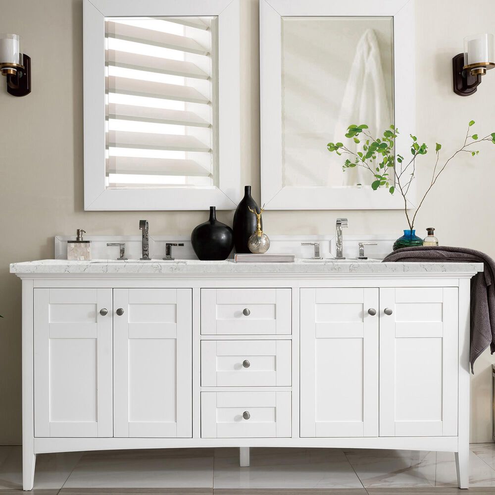 James Martin Vanities Palisades 72" Double Bathroom Vanity in Bright White with 3 cm Eternal Jasmine Pearl Quartz Top and Rectangular Sinks, , large