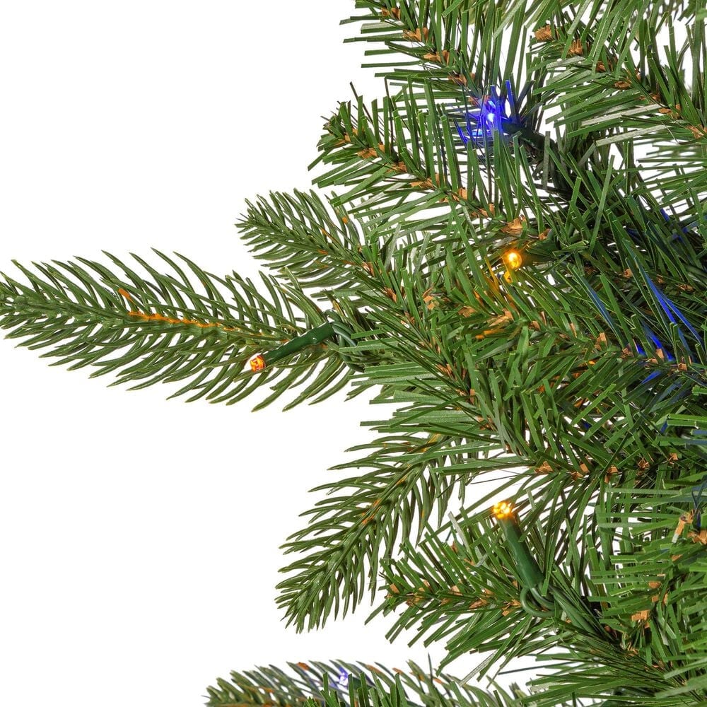 The Gerson Company 12' Pre-Lit Artificial Natural Cut Narrow Saginaw Spruce with Multicolored Lights in Green, , large