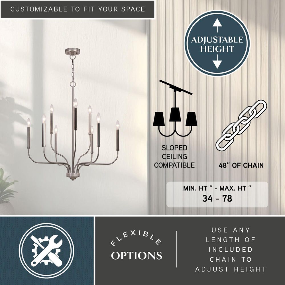 Vaxcel Harris 9-Light Chandelier in Satin Nickel, , large